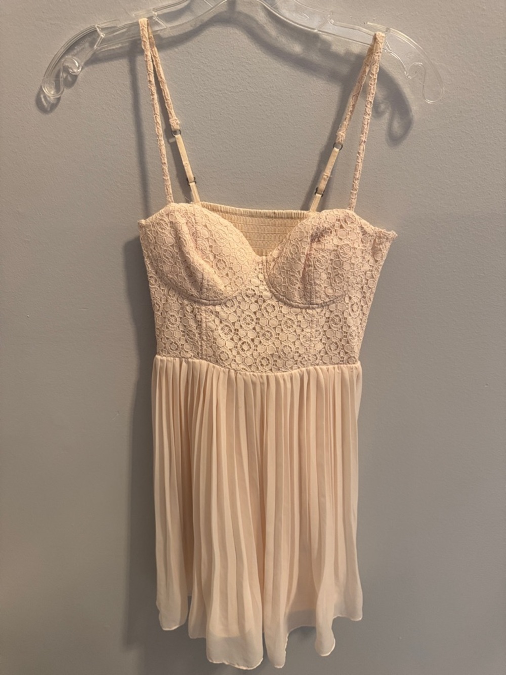 Lace Bustier Pleated Mini Dress in Light Cream